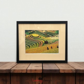 Tranh thêu tay cỡ to- Ruộng bậc thang màu ngang